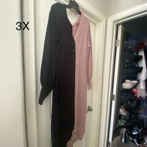 Fashion Nova Black and Pink V-Neck Bishop Sleeve Dress